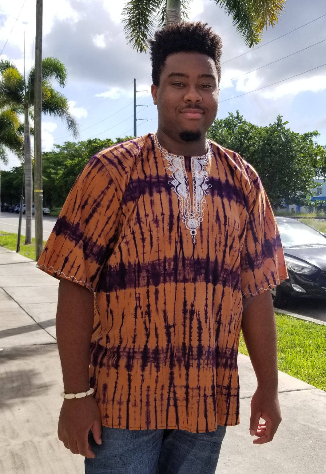 Men's Batik Dashiki Top - Caramel