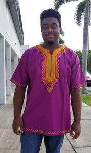 Men's Embroidered Dashiki Top - Plum