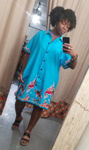 Batik Button Down Shirt Dresses