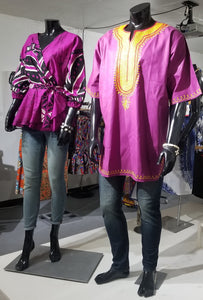 Men's Embroidered Dashiki Top - Plum