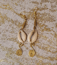 Load image into Gallery viewer, Cowry Shell &amp; Brass Earrings