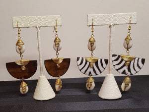 Kenyan Bone 'Batik Honey' & Cowry Earrings