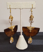 Load image into Gallery viewer, Kenyan Bone &#39;Batik Honey&#39; &amp; Cowry Earrings