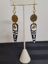 Load image into Gallery viewer, African Mask Batik Gold Bone Earrings