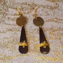 Load image into Gallery viewer, Kenyan Bone &amp; Golden Brass Teardrop Earrings