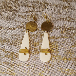 Kenyan Bone & Golden Brass Teardrop Earrings