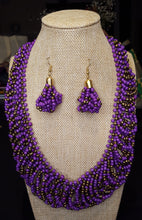 Load image into Gallery viewer, Purple &amp; Gold Kenyan Beaded Necklace Set