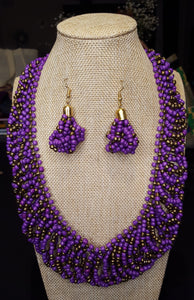 Purple & Gold Kenyan Beaded Necklace Set