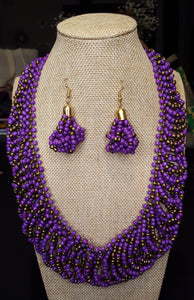 Purple & Gold Kenyan Beaded Necklace Set