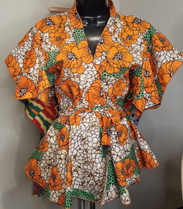 African Print Peplum Wrap Tops