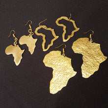 Load image into Gallery viewer, *Restocked* Medium Golden Brass &#39;Africa Map&#39; Earrings