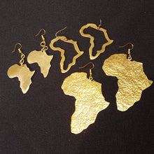 Load image into Gallery viewer, Medium Golden Brass &#39;Africa Map&#39; Earrings