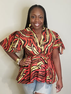 African Print Peplum Wrap Tops