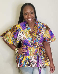 African Print Peplum Wrap Tops