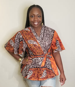 African Print Peplum Wrap Tops