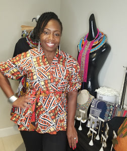 African Print Peplum Wrap Tops