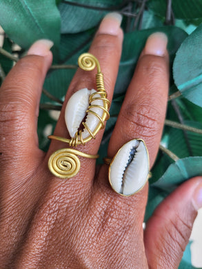 Adjustable Kenyan Brass & Cowry Shell Ring *Restocked*