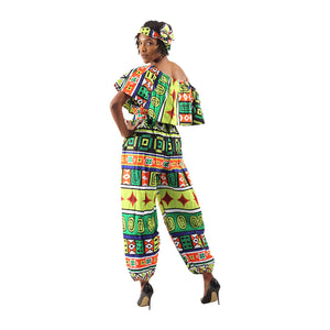 African Print Ruffle Jumpsuits