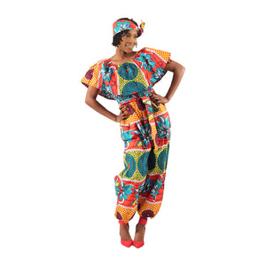 African Print Ruffle Jumpsuits