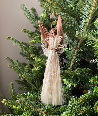 Holiday Ornament: Large Sisal & Banana Fiber Angel With Star