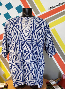 Men's Batik Dashiki Top - Blue