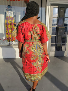 Festive Red Trad Print Shift Dress