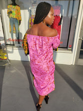 Load image into Gallery viewer, Off Shoulder Double Batik Print Shift Dress