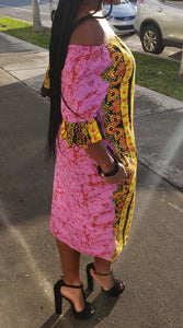 Off Shoulder Double Batik Print Shift Dress
