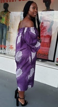 Load image into Gallery viewer, Off Shoulder Purple Snow Ankara Shift Dress
