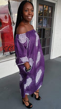 Load image into Gallery viewer, Off Shoulder Purple Snow Ankara Shift Dress
