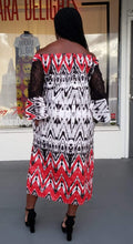 Load image into Gallery viewer, Off Shoulder Red Abstract Ankara Shift Dress