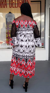 Off Shoulder Red Abstract Ankara Shift Dress