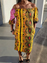 Load image into Gallery viewer, Off Shoulder Double Batik Print Shift Dress