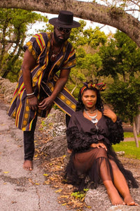 Unisex Black Kente Print Open Kaftan