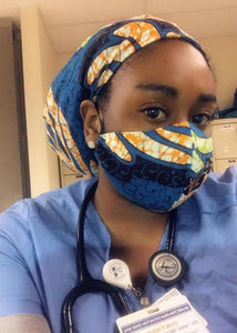 'Blue Power' African Print Surgical Cap & Mask Set