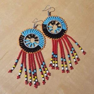 Maasai Beaded Fringe Earrings - Red