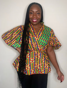 African Print Peplum Wrap Tops