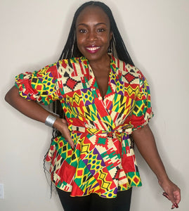 African Print Peplum Wrap Tops