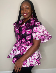 African Print Peplum Wrap Tops