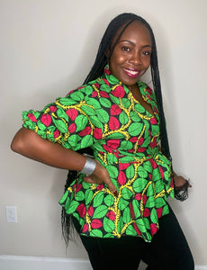 African Print Peplum Wrap Tops