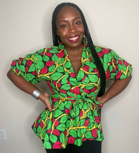 African Print Peplum Wrap Tops