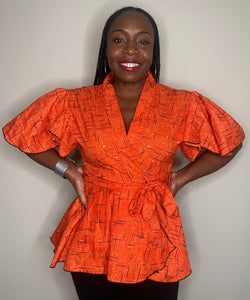 African Print Peplum Wrap Tops