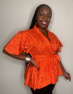 African Print Peplum Wrap Tops