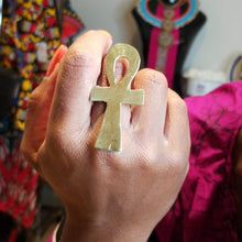 Load image into Gallery viewer, *Restocked* Adjustable Golden Brass &#39;Ankh&#39; Ring