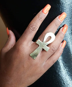 *Restocked* Adjustable Golden Brass 'Ankh' Ring