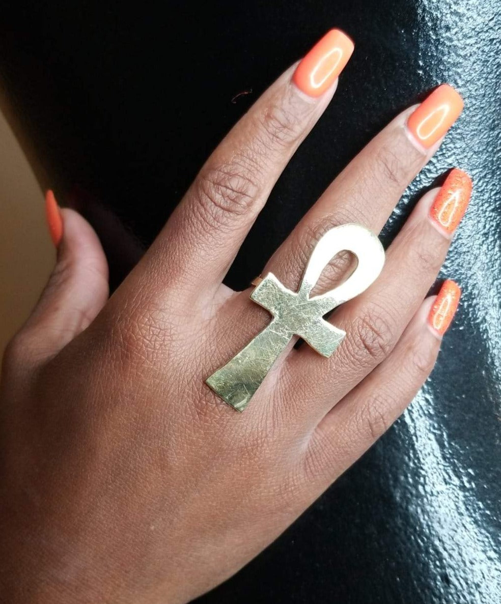 *Restocked* Adjustable Golden Brass 'Ankh' Ring