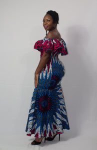 Pink & Blue 'Anwu' Elastic Gown