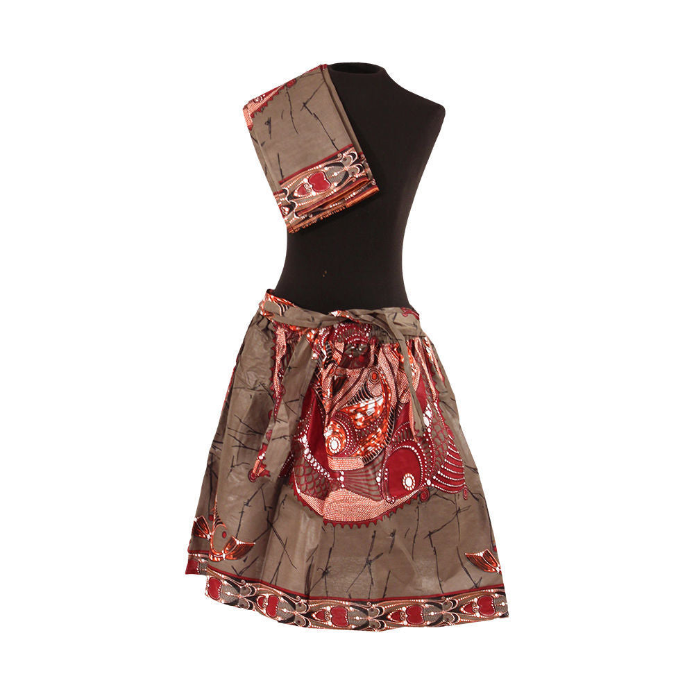 African Print Short Skirt - Burgundy Batik