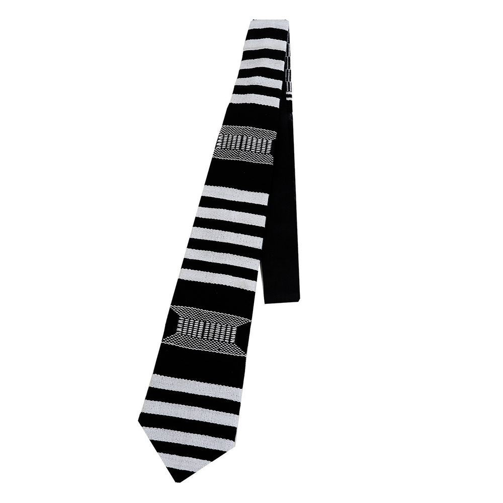 'Ashanti Stool' Kente Necktie - Black & White