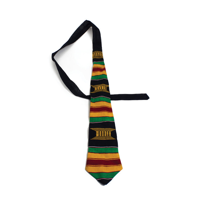 'Ashanti Stool' Kente Necktie - Black & Gold